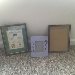 (3) lilac ,brown ,black picture, award certificate frames